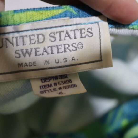 United States Sweaters Vintage Tropical Floral Cardigan Blue XL Made in USA - Picture 10 of 11